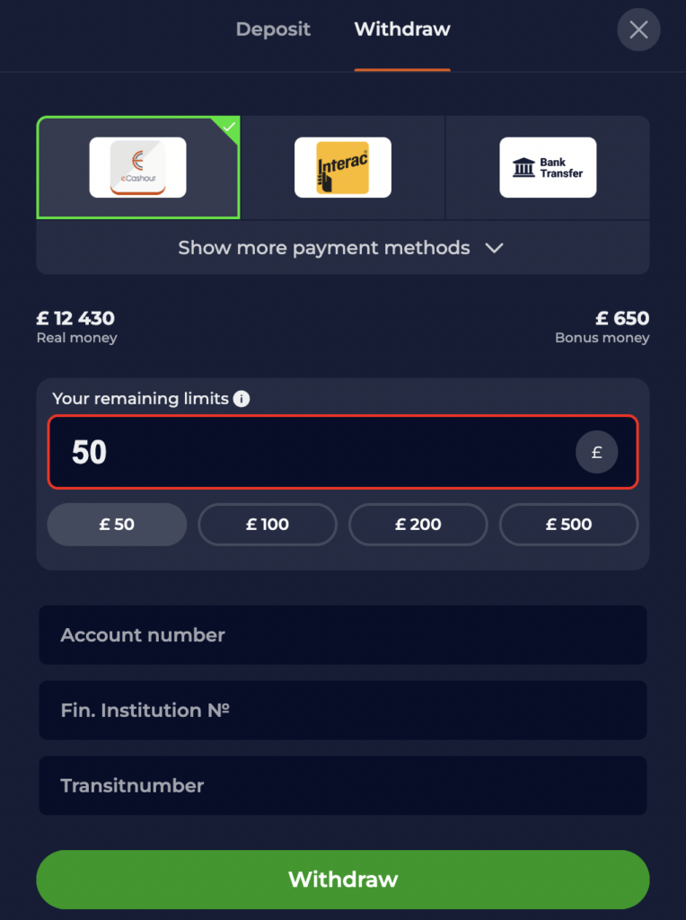 Payment Methods Nine Casino